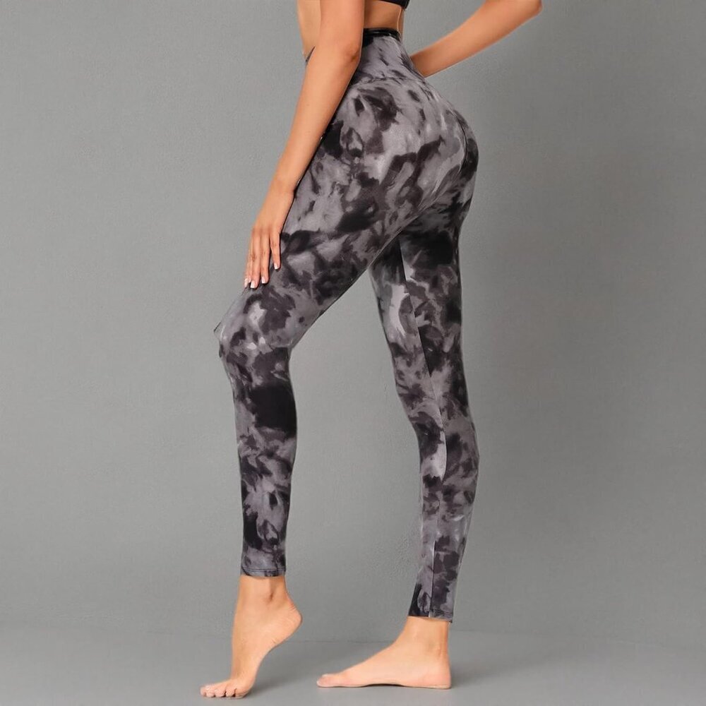 Women's Black Tie Dye Opaque Slim Tummy Control Printed High Waisted Leggings